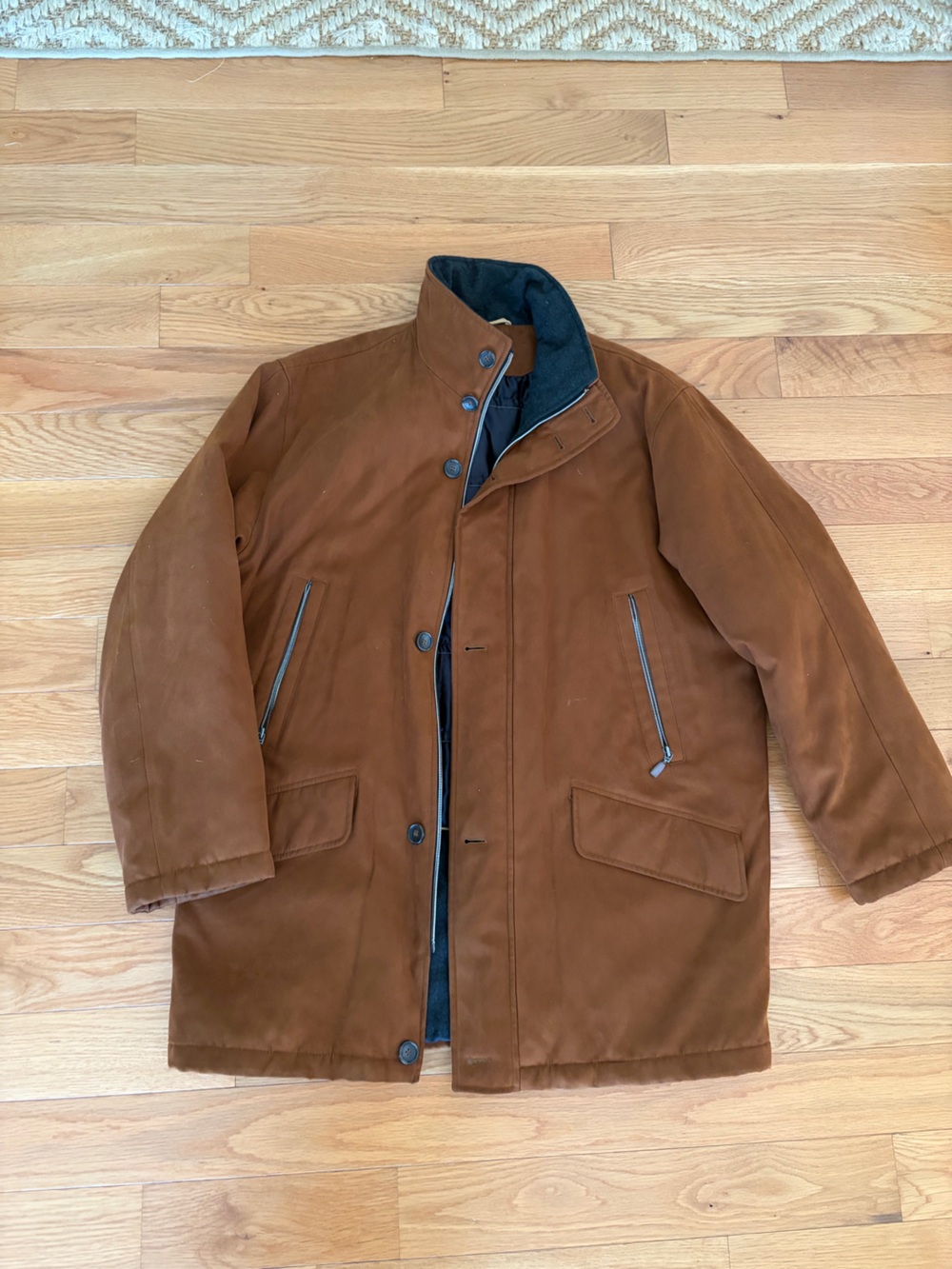 Bugatti Men's Rust Brown Pea Coat with Zip & Button Front
